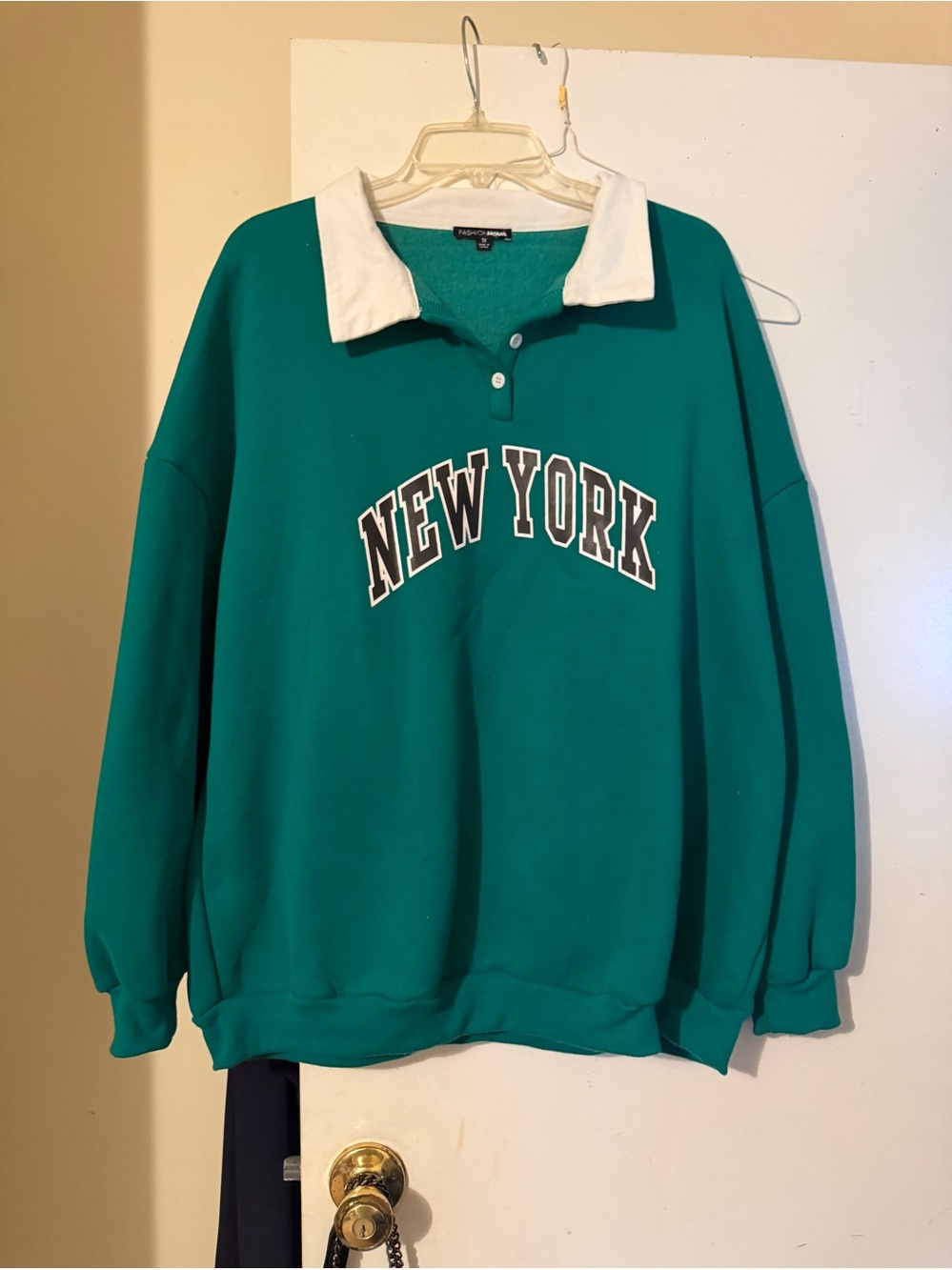 Green 'New York' Collared Pullover Sweat Shirt Fashion Nova Size 1X